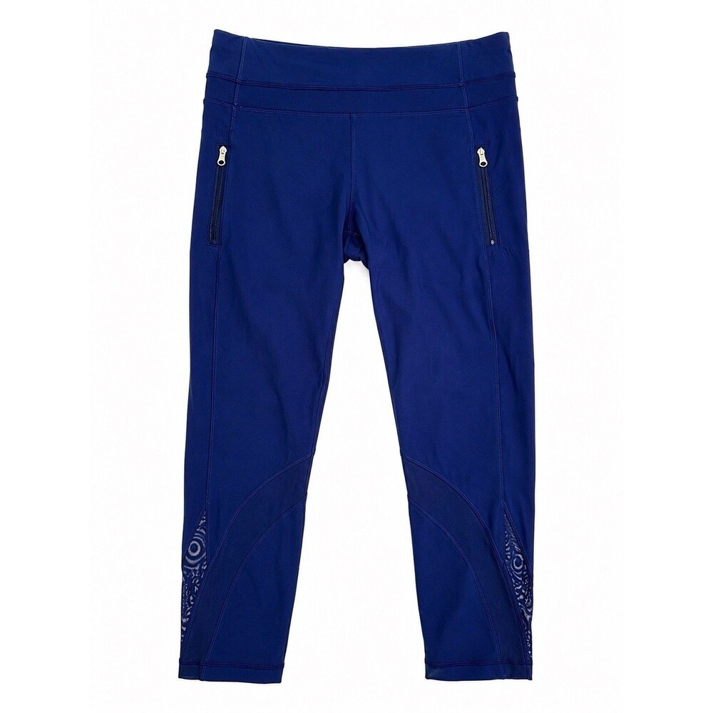 Women’s Navy Blue Athletic Capri Leggings Size 10 Zip Pockets Workout Yoga Pants
